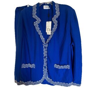 Stizzoli Sz 22W Royal blue 2pc Suit NWT  Italy Yarn Embroidered Trim Mfg $500